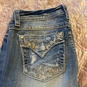 Miss Me light wash jeans, size 30 mid rise easy boot.